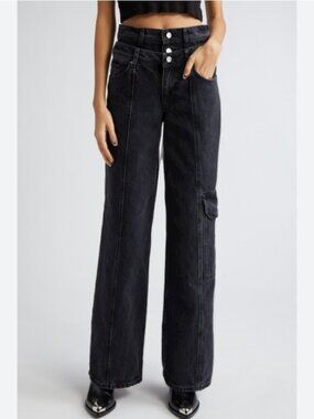 Share NWOT Stine Goya Paul 1909 Denim Jeans Wide Leg Loose Fit Double Waist Seam